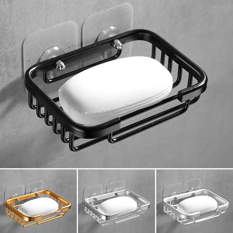 

1 Pcs Drill Free Soap Dish Holder Wall Mounted Storage Rack Holder Hollow Type Soap Sponge Dish Bathroom Accessories