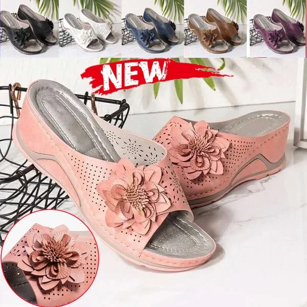 Fashion Women Sandals Summer Fish Mouth Slippers Wedge Slippers with Flower Decorative Shoes Lightweight Slippers Mom Shoes
