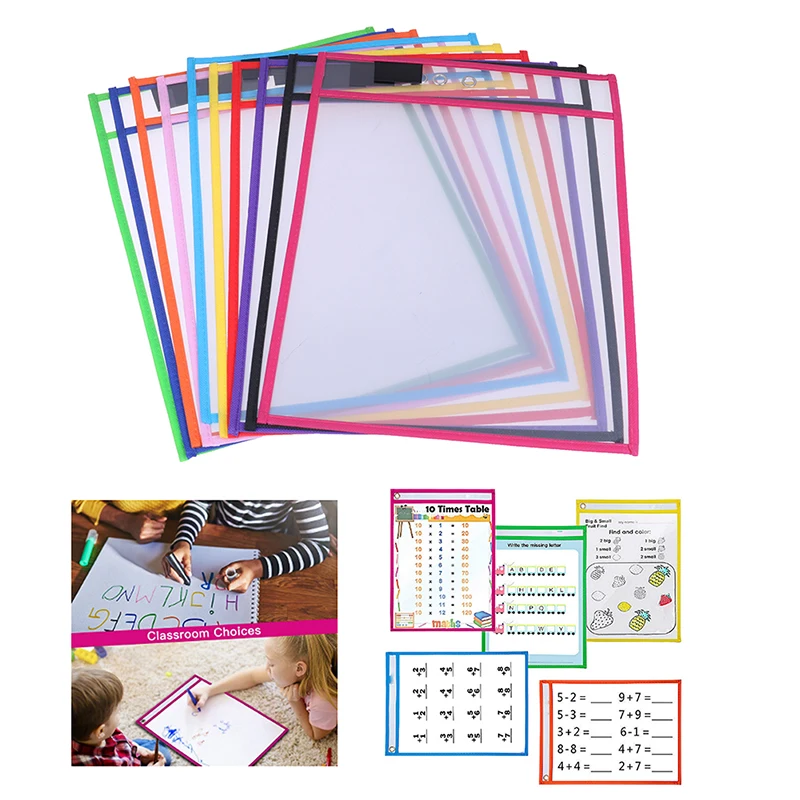 

1pc Reusable Dry Erasable Pockets Transparent Write And Wipe Drawing Board Dry Brush Bag File Pocket For Teaching Kids Pastels