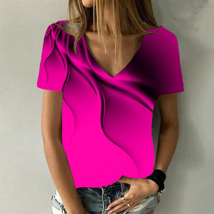 

Fashion T Shirt For Womens Harajuku 3d Solid Coloursprint Female Tops Summer Oversized Women T-shirt V-neck Short Sleeve Tees