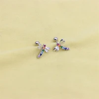 zfsilver s925 sterling silver korean cute color zircon dragonfly screw ball stud earring jewelry for women charm party gift girl