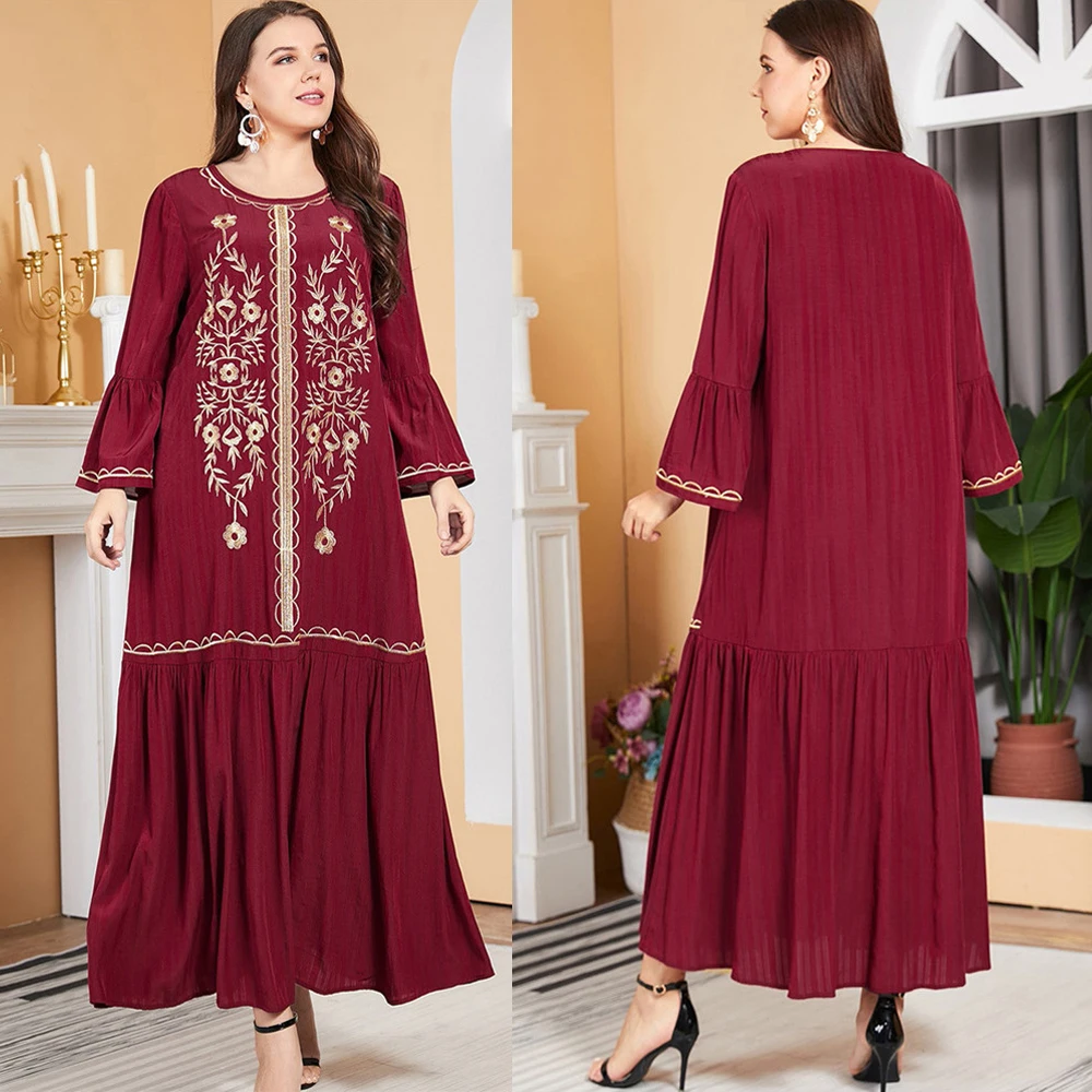 Женское платье с вышивкой, демисезонное платье Jalabiya Dubai Abaya для женщин Рамадан Eid 2022