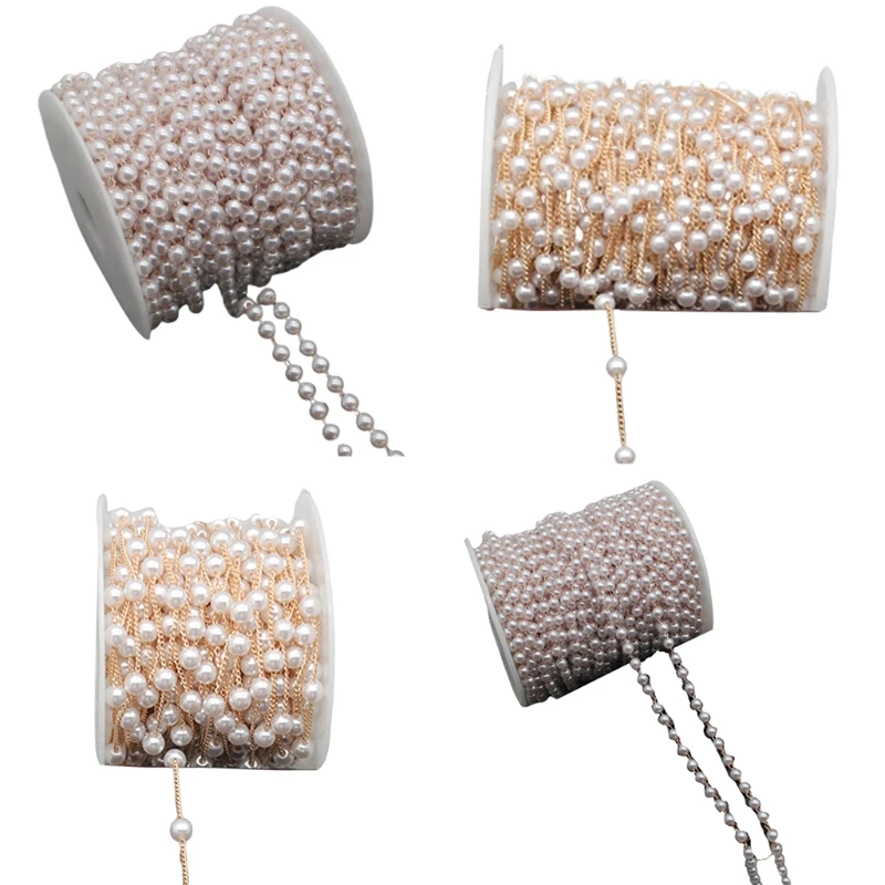 

H9ED Bead Ribbon Trim String Chain Lolita Bead Cosplay Crown Bead Headbands For Girls Lolita Gothic Beaded Pearl Bead Chain