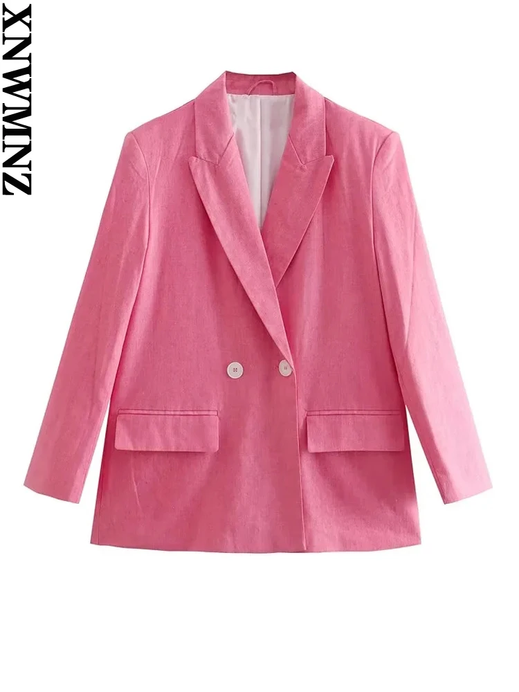 

XNWMNZ 2022 women's fashion holiday style double-breasted straight blazer woman casual all match female chic suit