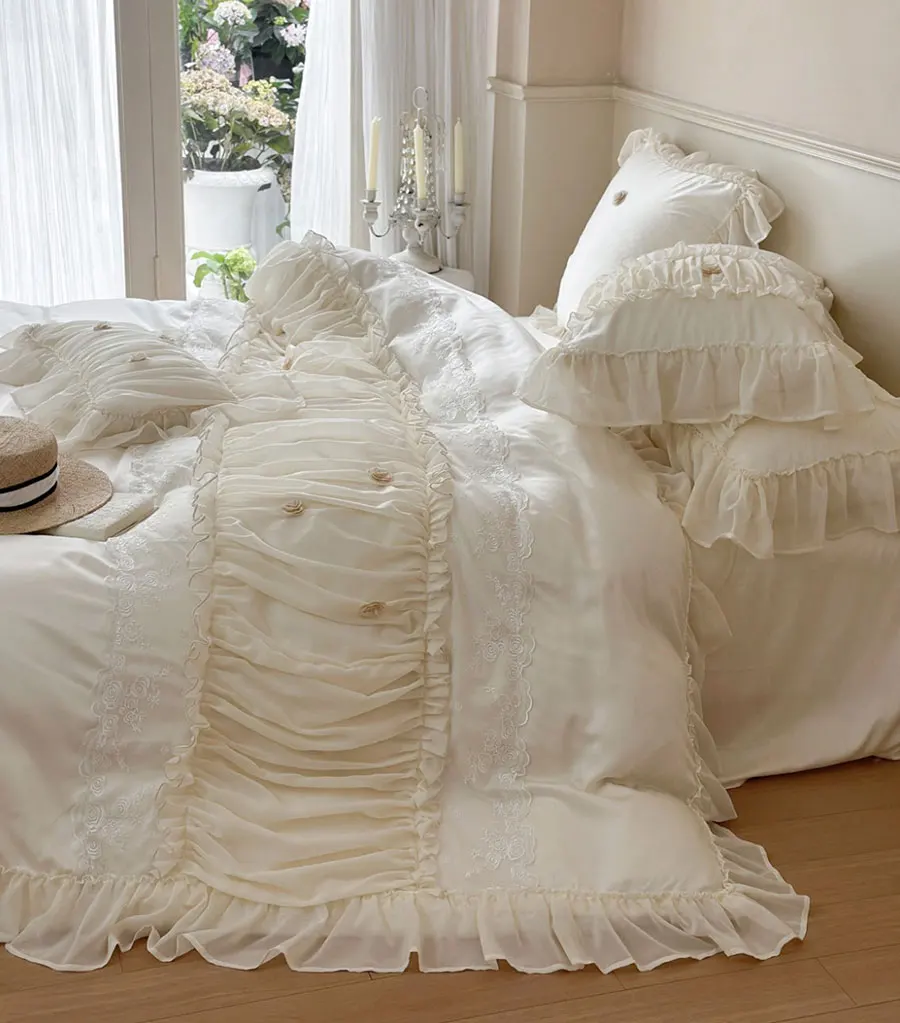 Романтический Комплект постельного белья для милых принцесс бежевая зеленая