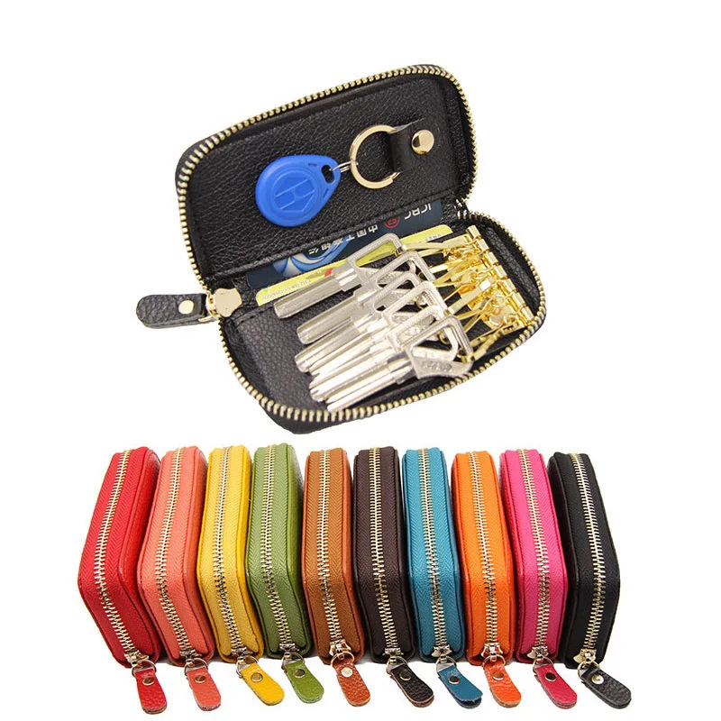 Mini Zipper Key Bag Keychain Men Women Key Holder Organizer Pouch Cow Split Leather Car Key Bag Wallet Housekeeper Key Case