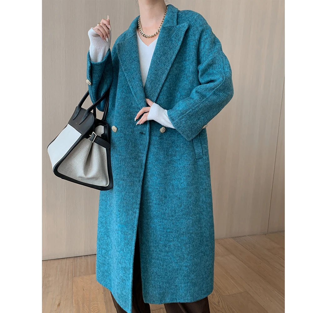 Женское длинное кашемировое пальто дизайнерское шерстяное с отложным