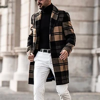 fashion plaid printed woolen long jackets for men winter warm long sleeve outerwear 2022 autumn men casual turn down collar coat