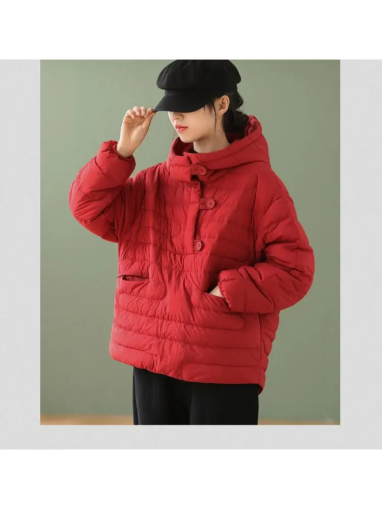 

Women Down Jacket Pullover Short Coat Loose Warm Autumn Winter Casual Outwear with Hood Top Quality Over Size