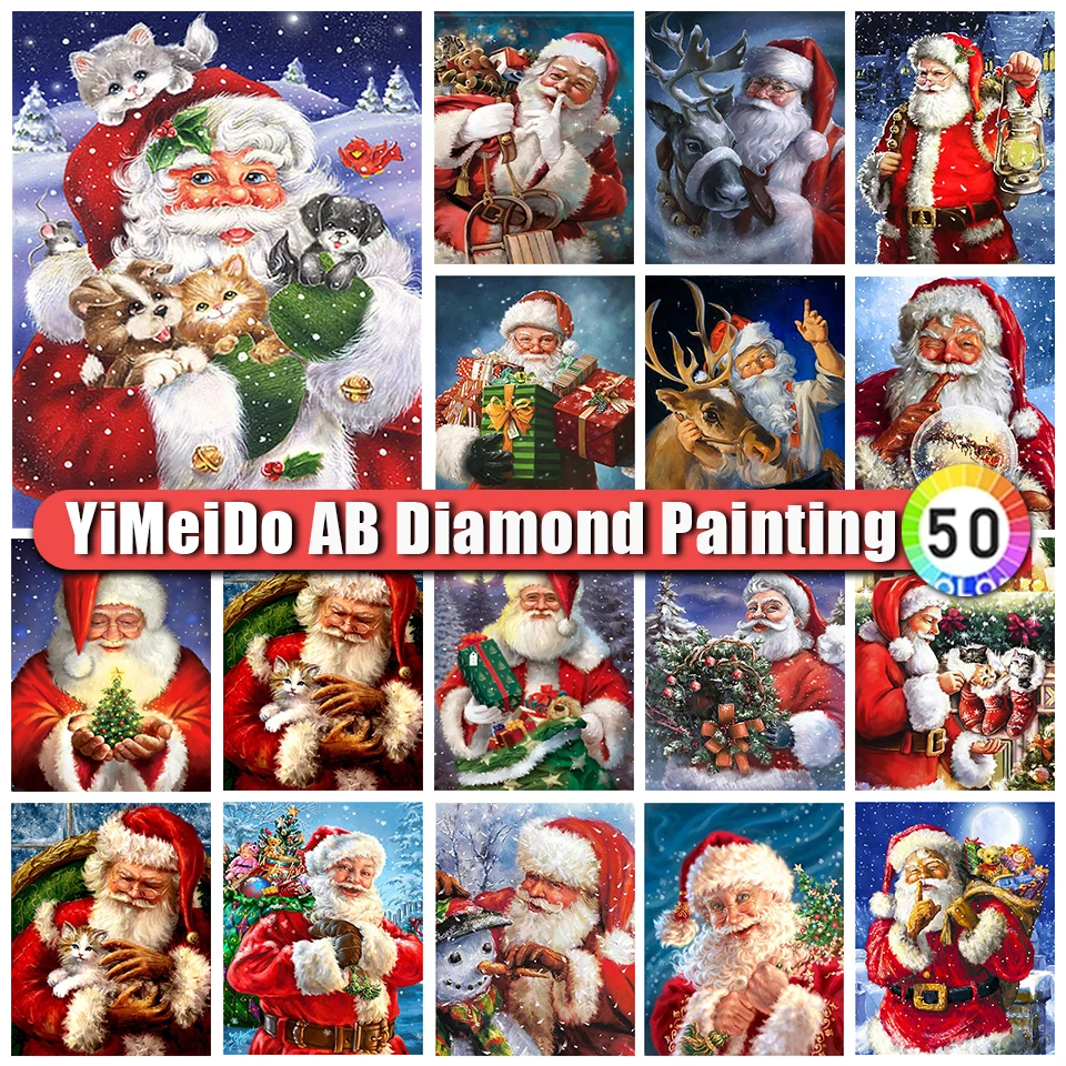 

YIMEIDO 5D Christmas AB Diamond Paintings Kit Santa Christmas Tree Diamonds Embroidered Elk Cat Handmade Mosaic Home Decor Gift