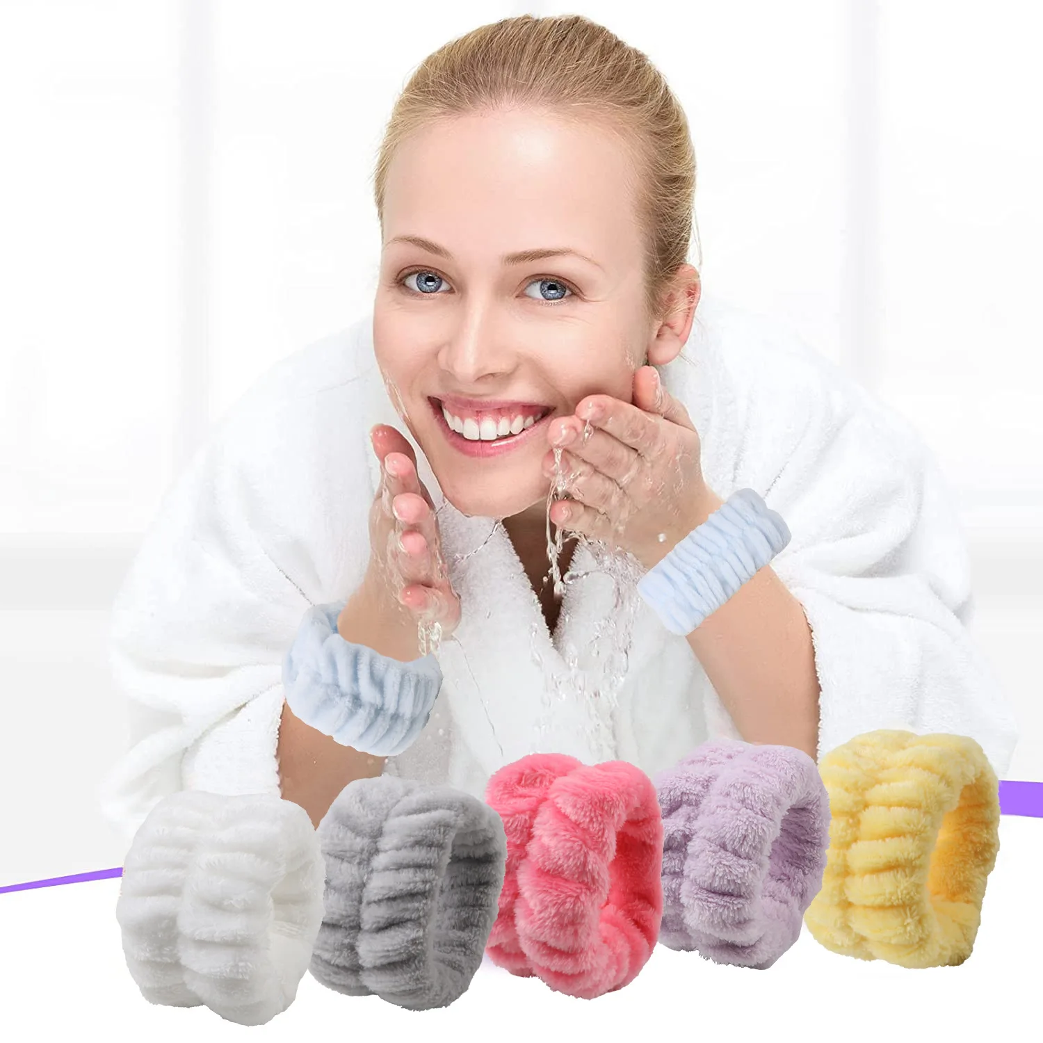 

1 Pair of New Comfortable Face Wash Wrist Scrunch Face Wash Makeup Exercise Yoga Hair Accessories Skin Friendly Ladies Headband