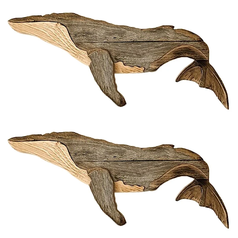 

2X Marine Elements Whale Home Wall Decor Wooden Wall Hanging Whale Ornaments For Living Room Bedroom Fishes Decorations
