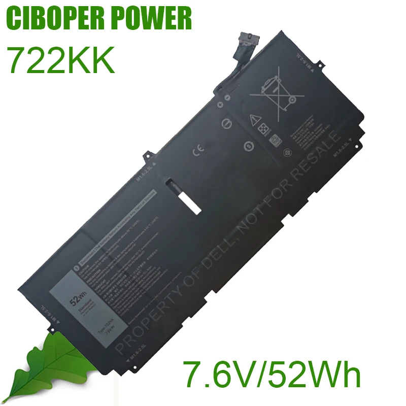 CP Original Laptop Battery 722KK 7.6V/52Wh/6500mAh ​​2XXFW P117G ​WN0N0 ​​FP86V For XPS 13 9310 9300 FP86V P117G001 P117G002