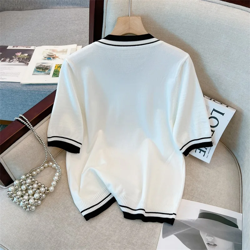 Женская футболка размера плюс 2024 летний универсальный топ из ледяного шелка с