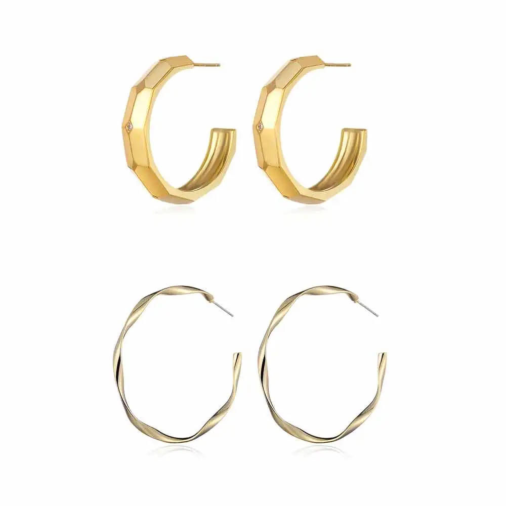 

Shineland Hot Sale Statement Metal Gold Color Round Circle Big Stud Earrings for Women Punk Fashion Geometric Jewelry Gift