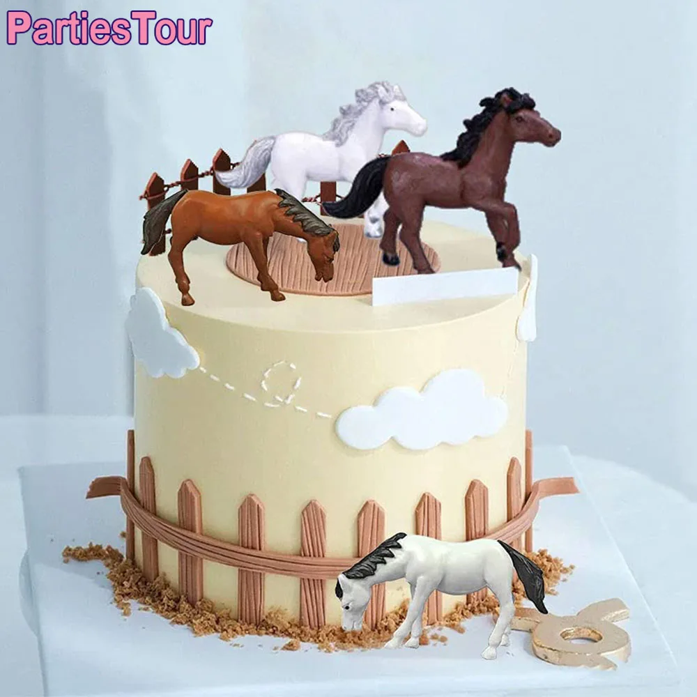 

Horse Birthday Party Horse Model Figurines Cake Topper Realistic Plastic Mini Horse Toy Racing Horse Theme Cowboy Birthday Favor