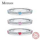 MODIAN 925 пробы серебряные романтические эмалевые кольца на палец в форме сердца 3 цветов для женщин сверкающие прозрачные CZ кольца подарок на день Святого Валентина Anel