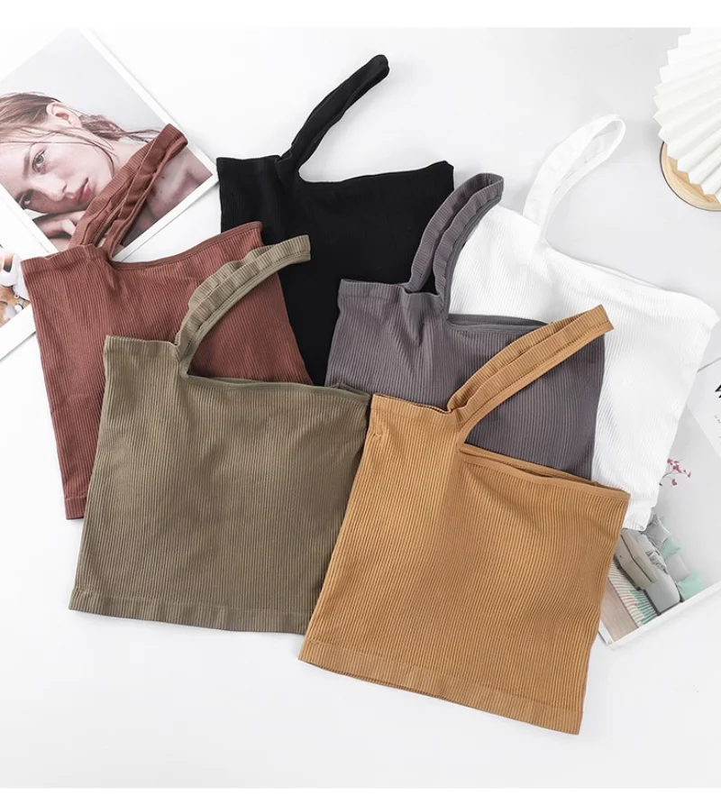 

One Shoulder Irregular Tube Top Beauty Strap Breast Pad Women's Bra Fixed Cup Suspenders Leggings Vest Halter Vest