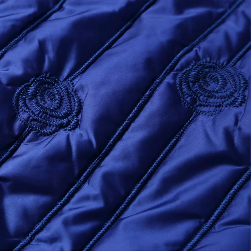 RosEvans Xlong Winter Women Real Fur Luxury Down Cotton Satin Parka single breasted Female Warm Embroidery Ultra Thick Long Coat