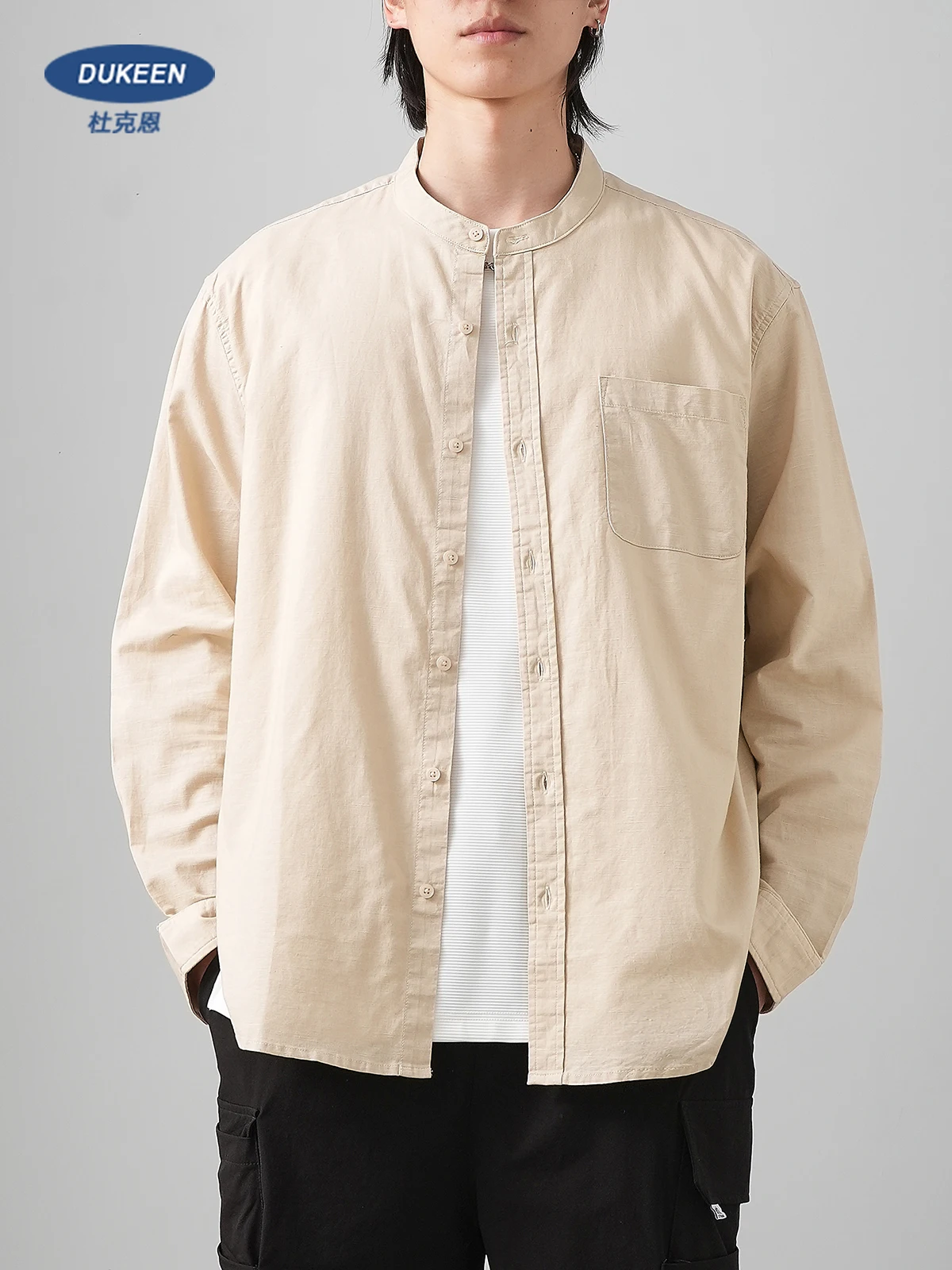 Мужские рубашки DUKEEN из льняной ткани Осенние повседневные однотонные топы с