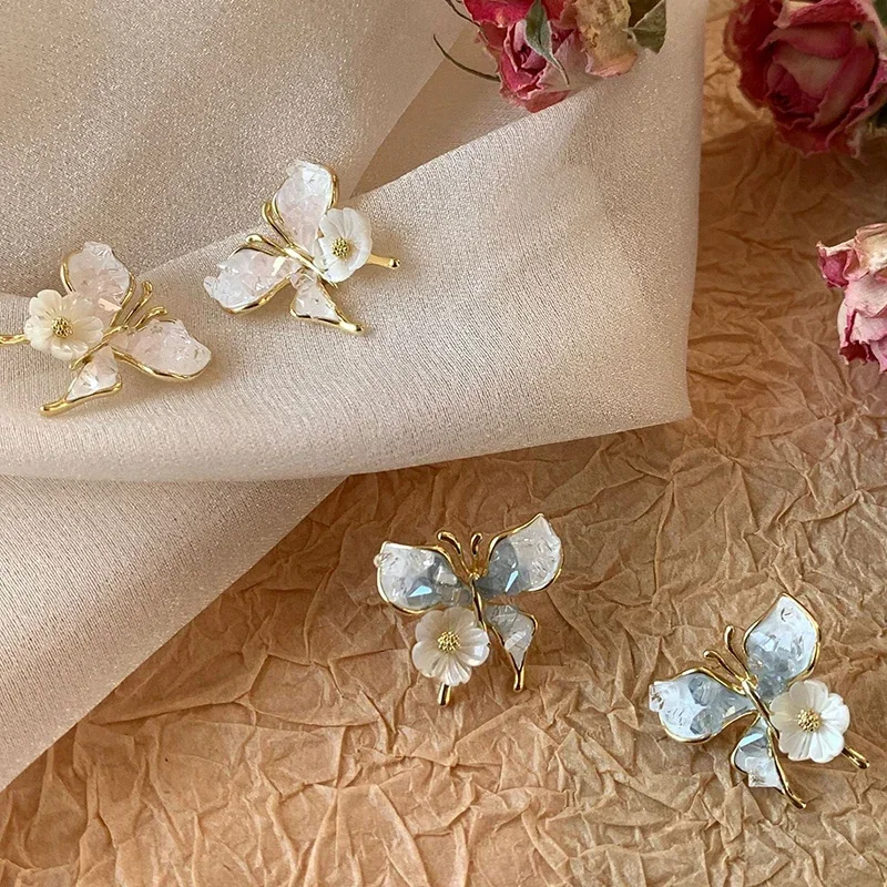 14-каратное золото с настоящим покрытием серьги кристаллами и цветами-бабочками