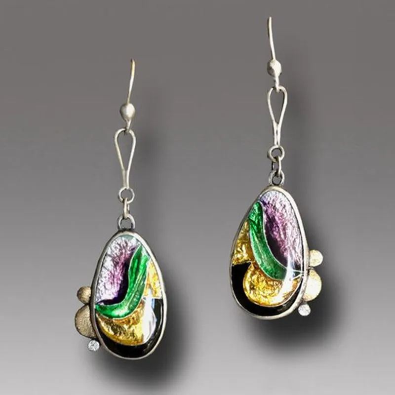 

Ethnic Irregular Metal Earrings Vintage Silver Paste Pattern Dangle Earrings Women's Jewelry