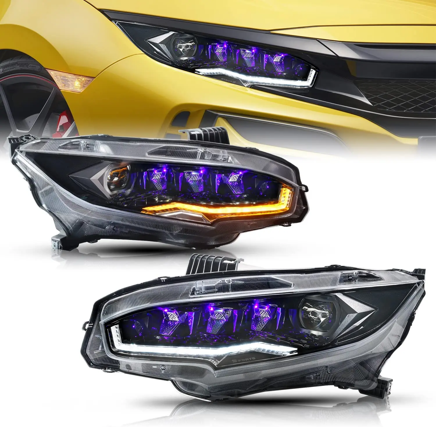 

LED Headlights Assemblies for 10th Gen Honda Civic 2016-2020 Full Projector Head Lamp with Sequential Turn Signal