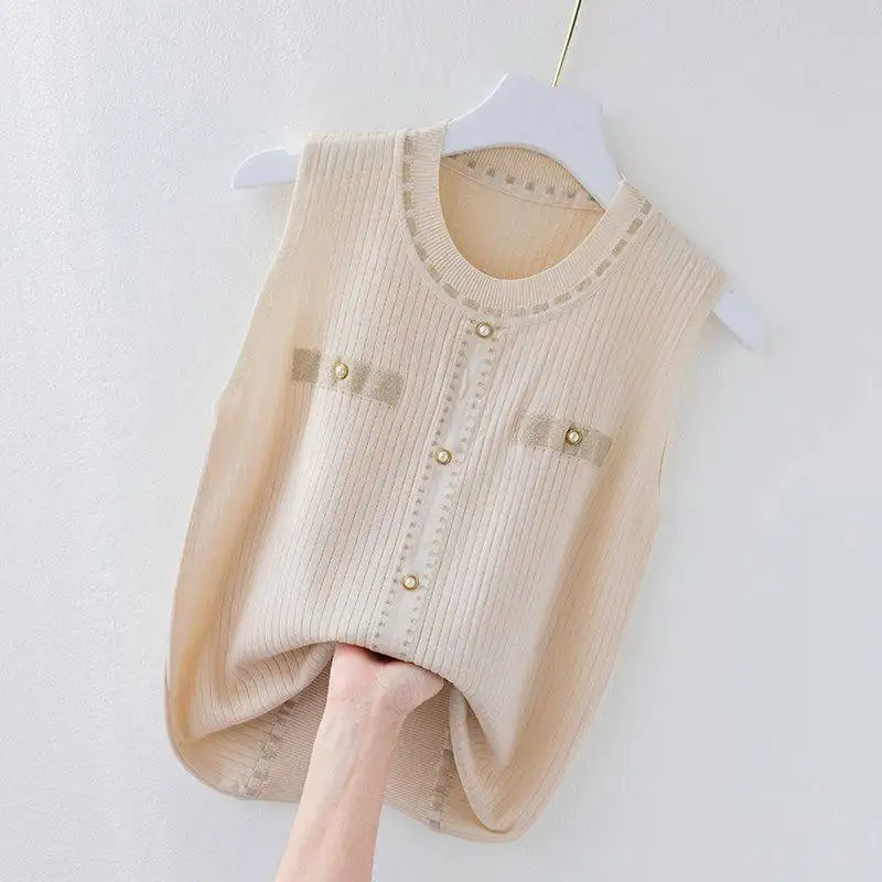 

YEMOGGY Ice Silk Vest Women Summer Tanks Tops 2022 New Inner Solid Outer Button Sleeveless T-shirt Casual Loose Camisole Women's