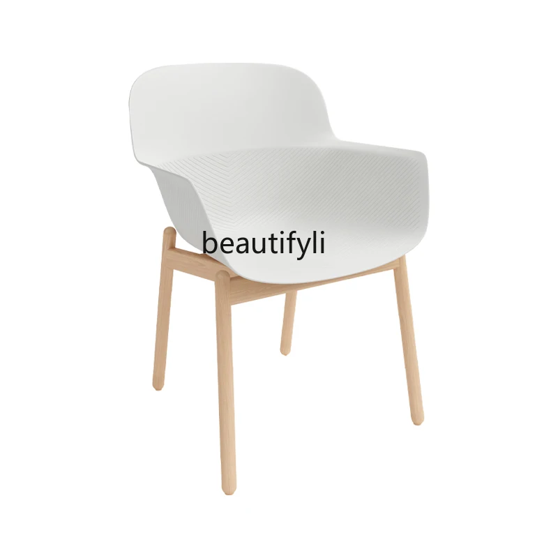 

zq Nordic Modern Minimalist Nordic Dining Chair Leisure Chair Negotiation Solid Wood Backrest Armrest Desk Chair