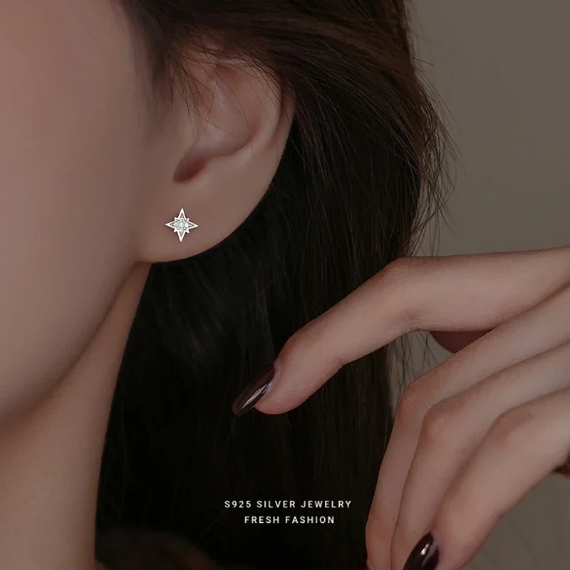 SOFTPIG настоящее серебро 925 пробы с цирконием и звездами мини-серьги-гвоздики для