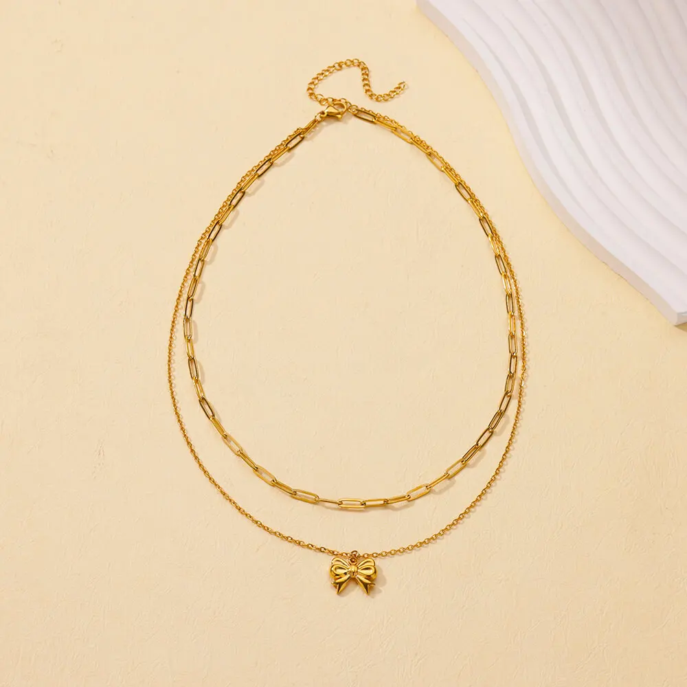 Женская цепочка с подвеской-бантом из нержавеющей стали