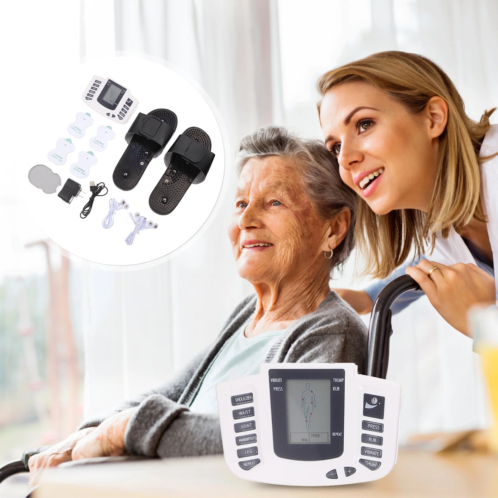 

1 комплект удобных импульсных массажеров, ЖК-дисплей, вилка стандарта США (белая)