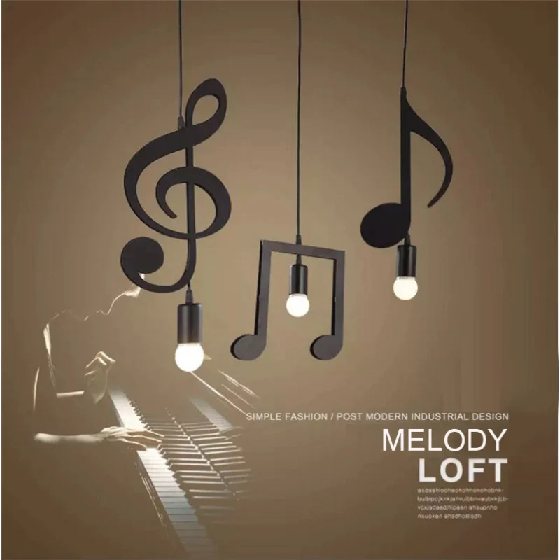 

Art Led Chandelier Pendant Lamp Light Room Decor L33-Creative Melody E27 Music Note Iron Hanging Restaurant Pub Clothing Store