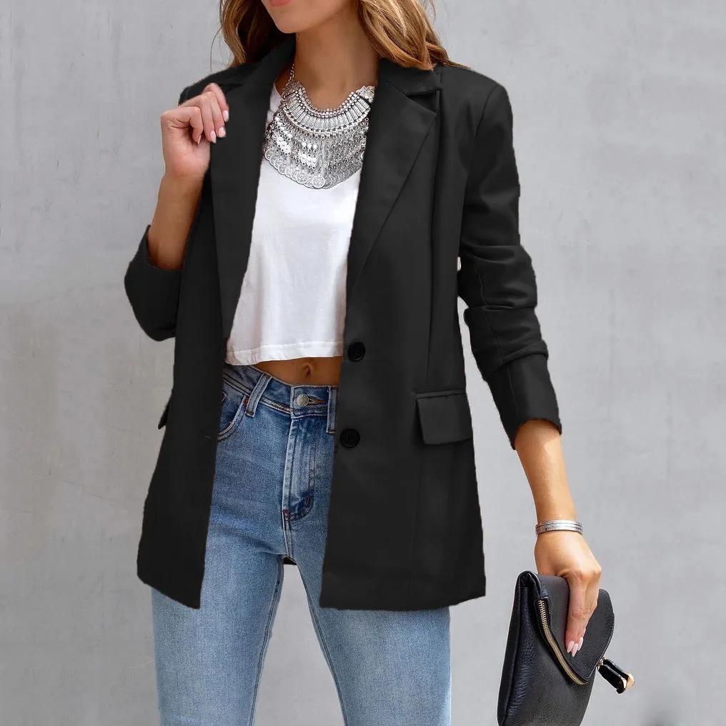 Autumn  Winter 2022 Long Sleeve Button Pu Leather Cardigan Coat,pocket, Formal Work Leather Coat Office Lady Suit, Women's Coat