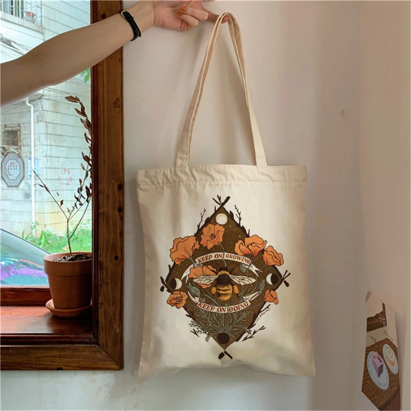 

Flowers Plant Bee Printing shopping bag shopping bolsa bolso shopper bolsas de tela bag bolsas ecologicas jute woven sacolas