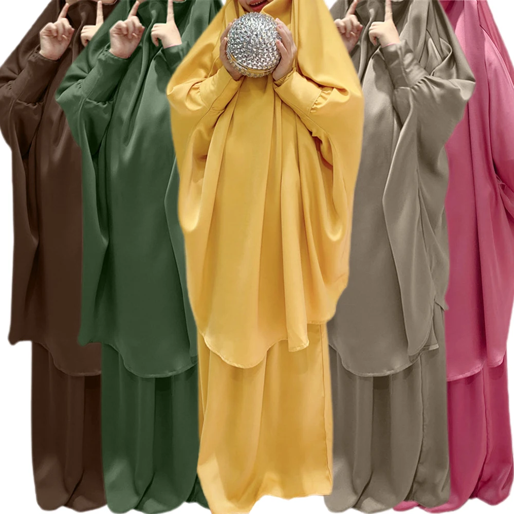 2PCS Muslim Kids Girls Prayer Garment Overhead Khimar Jilbab Eid Hooded Hijab Abaya Scarf Dress Islam Clothing Eid Ramadan Robe images - 6