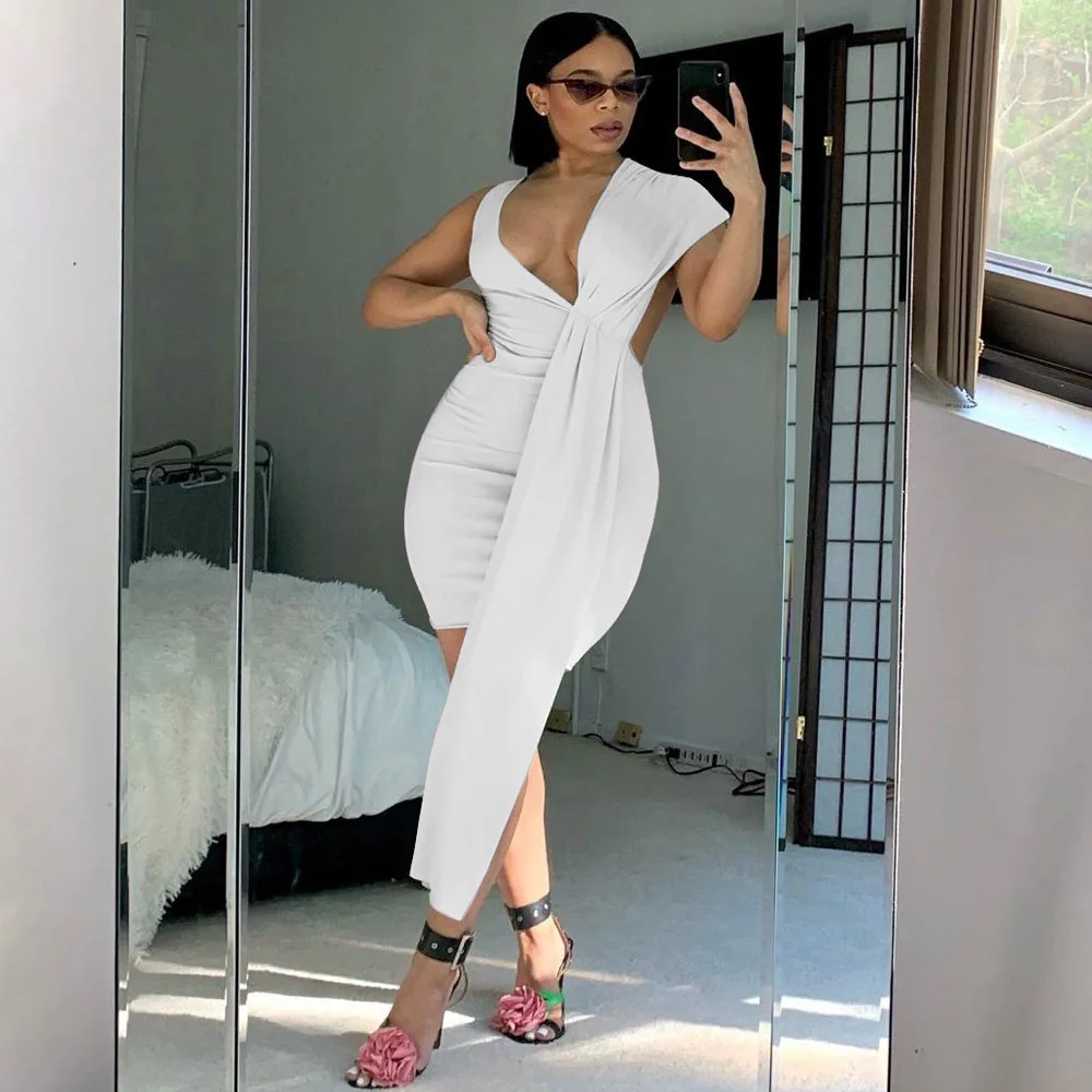 

Летнее сексуальное платье, женское модное однотонное облегающее платье с V-образным вырезом