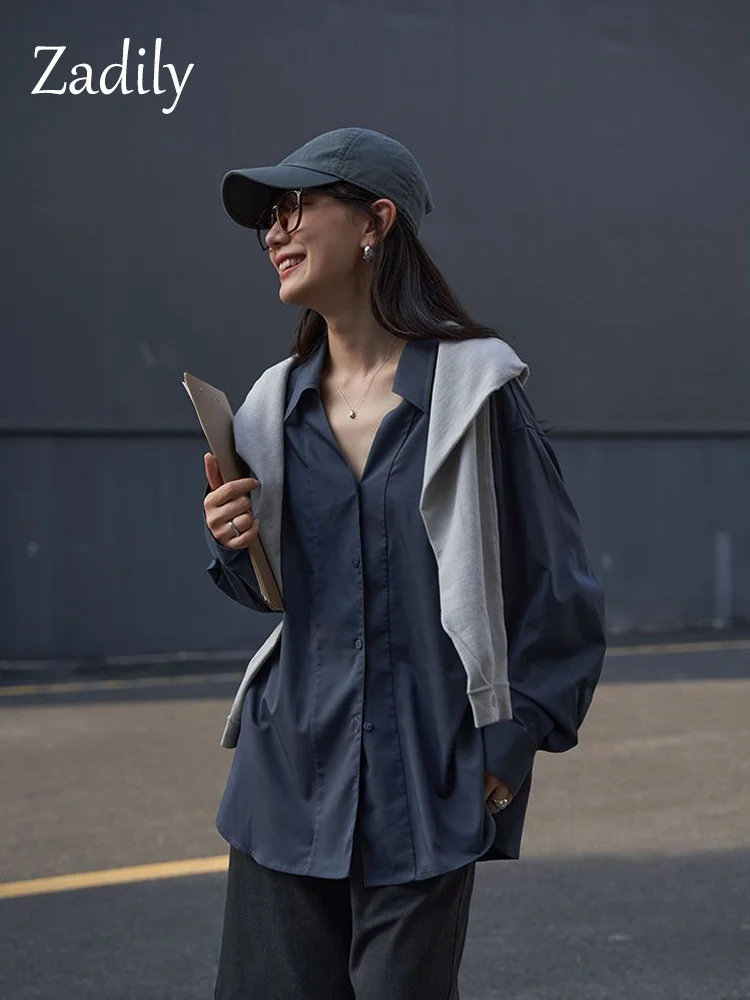 

Minimalist Long Sleeve Button Up Shirt Women Korean Style Solid Oversize Shirts Blouse Autumn Loose Clothes Tops