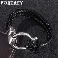 fortafy leather bracelet rope chain mens trendy jewelry unique stainless steel buckle charm bracelet wrap bracelet frpw797