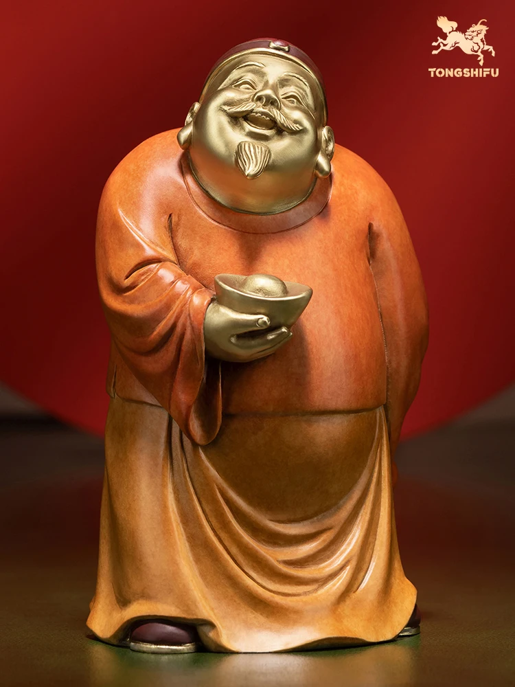

Pure Copper Chinese Character Statue Ornaments "The Rich" Home Accessories Copper Crafts Living Room Desktop Decoration Gifts