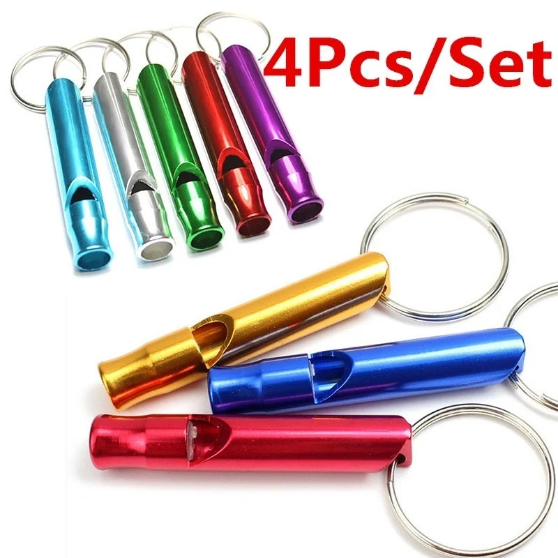 

4Pcs/Set Aluminum Alloy Small Whistle Key Ring Keychain for Outdoor Survival Camping Emergency Sport Safety Rape Whistle