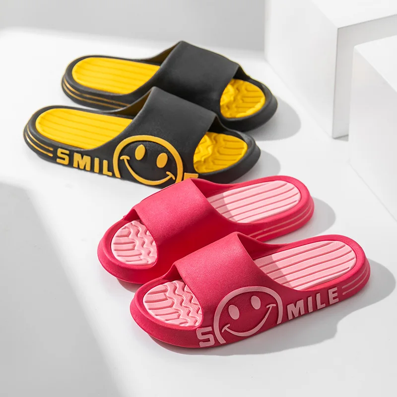 

Шлепанцы для девочек и мальчиков, Симпатичные сандалии с улыбающимся рисунком, летняя домашняя одежда для ванной, пляжные тапочки