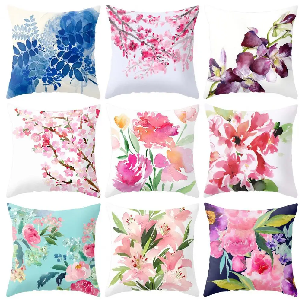 

Pillow Cover Dust-proof Removable Polyester Peach Skin Floral Pattern Pillow Case for Car