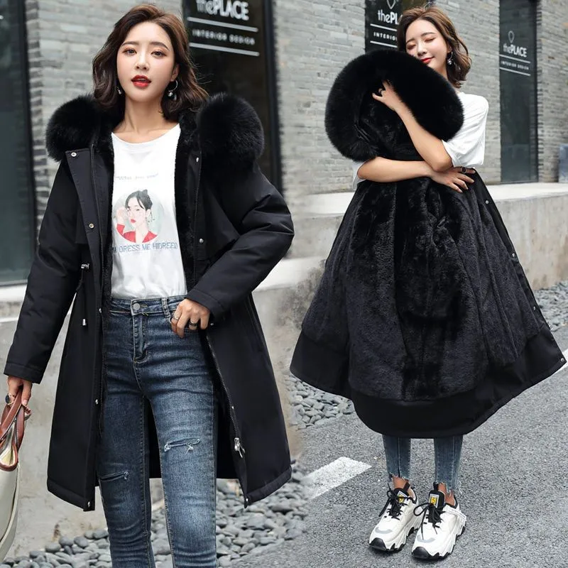 2022 Winter Jacket Women Parka Big Fur Collar Hooded Thick Warm Long Female Coat Casual Outwear Down Cotton Jacket Parkas 6XL