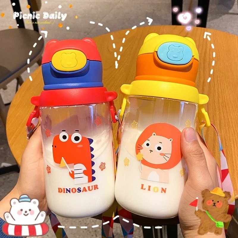 

High Value Plastic Cup with Straw Large Capacity Outdoor Portable Handy Cup Student Creative Cute Water Cup Children's Cup
