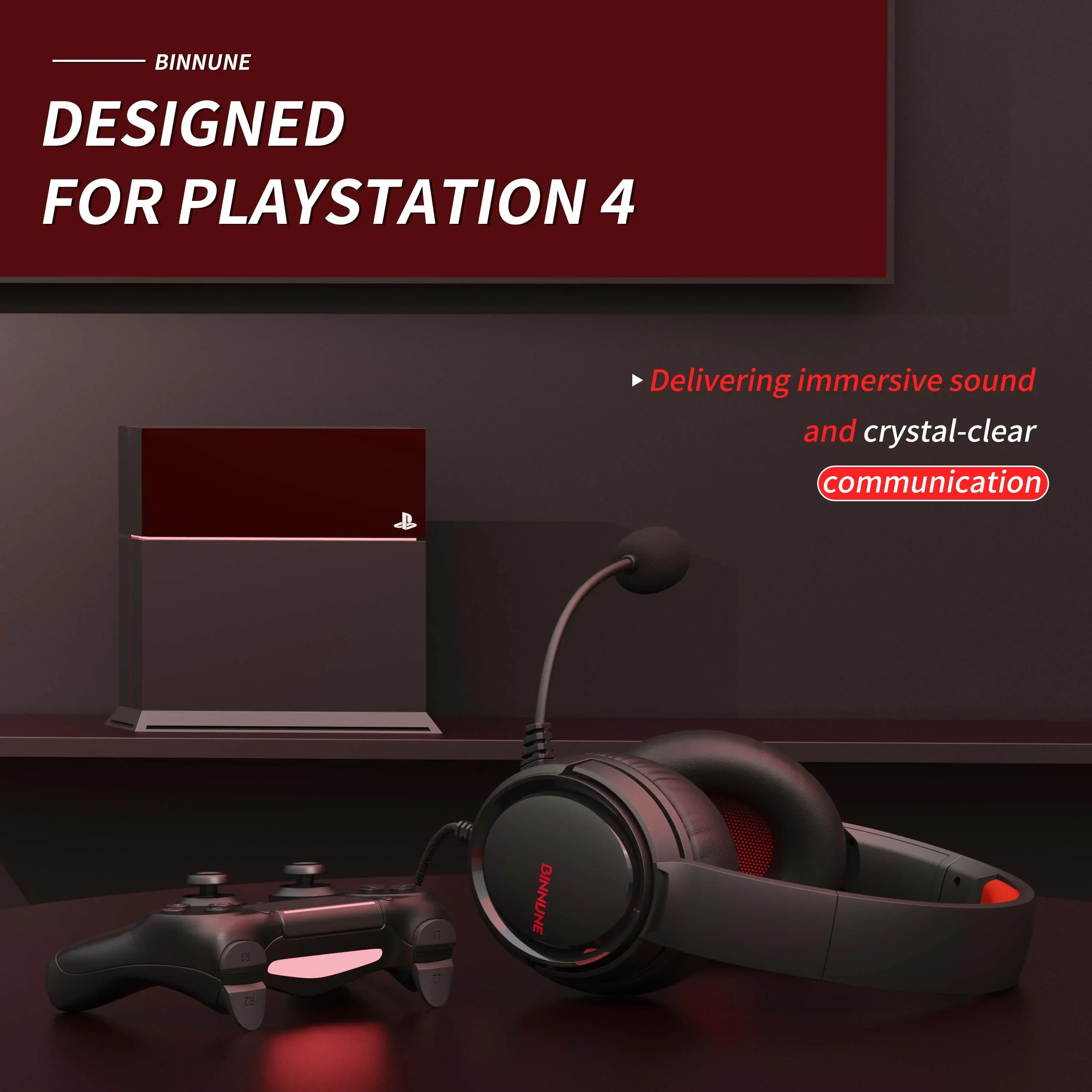 Игровые наушники BINNUNE с микрофоном для Xbox серии One PS4 PS5 PC