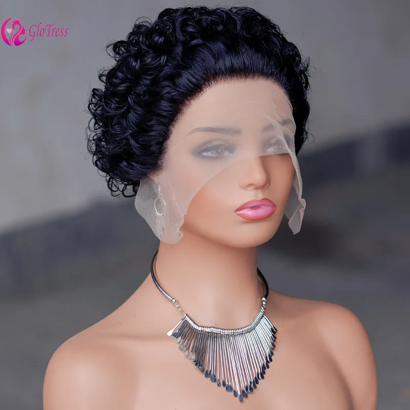 Уникальный 13x1 Pixie Cut Curly Lace Wigs for Black Women Бразильский Virgin Remy Frontal Human Hair Парик с