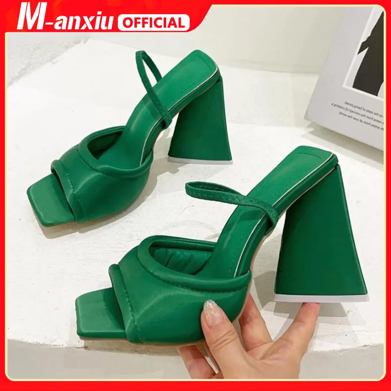 

2022 Triangle High Heel Summer Sandals Women Sexy Satin Soft Padded Party Shoes Comfort Runway Back Strap Dress Sandals