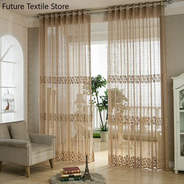 

Curtains for Living Room Dining Bedroom New Products Jacquard Fabric Hollow Breathable Balcony Flower Brown European Style