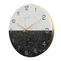 Fashion marble texture metal living room round wall clock simple creative clocks free shipping